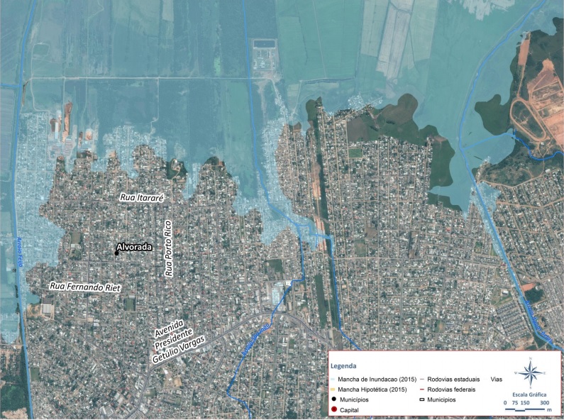 Imagem mostra a área alagada em Alvorada durante a enchente de 2015 | Foto: Metroplan / Divulgação / OA