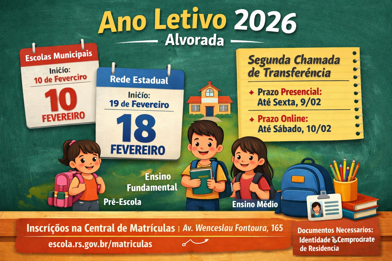 Período de solicitação de transferências da rede Municipal e Estadual de Alvorada terminam neste sábado